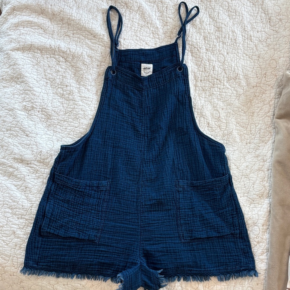 Navy Blue Sleeveless Gauzy Romper/Overalls